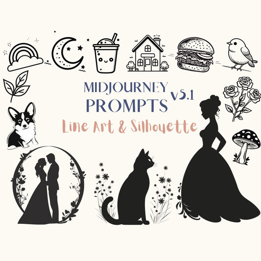 Midjourney Minimalist Line Art Icon Silhouette AI Prompt, V5.1