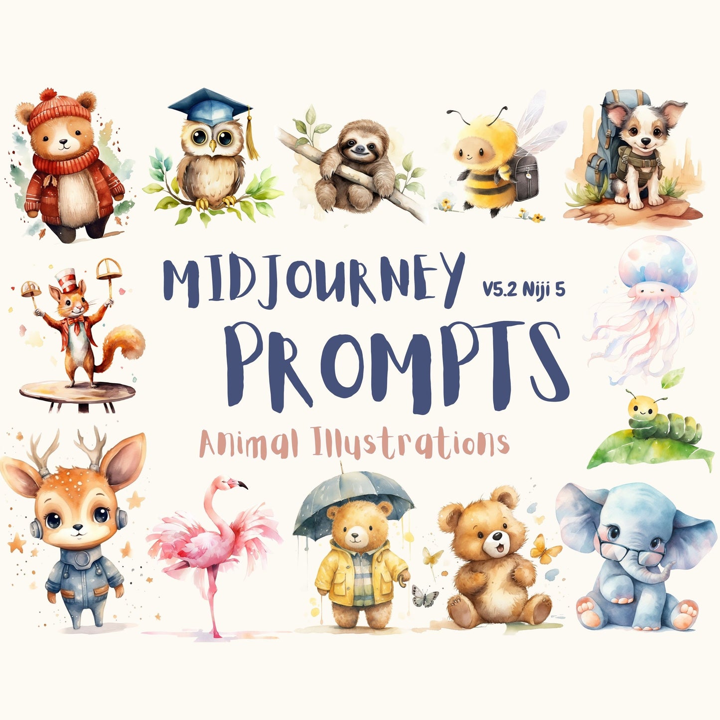 Midjourney Prompts for Animal Illustration Midjourney Prompt Children Art Illustration AI Cute Art for Kid Prompt Story Book Nursery Art