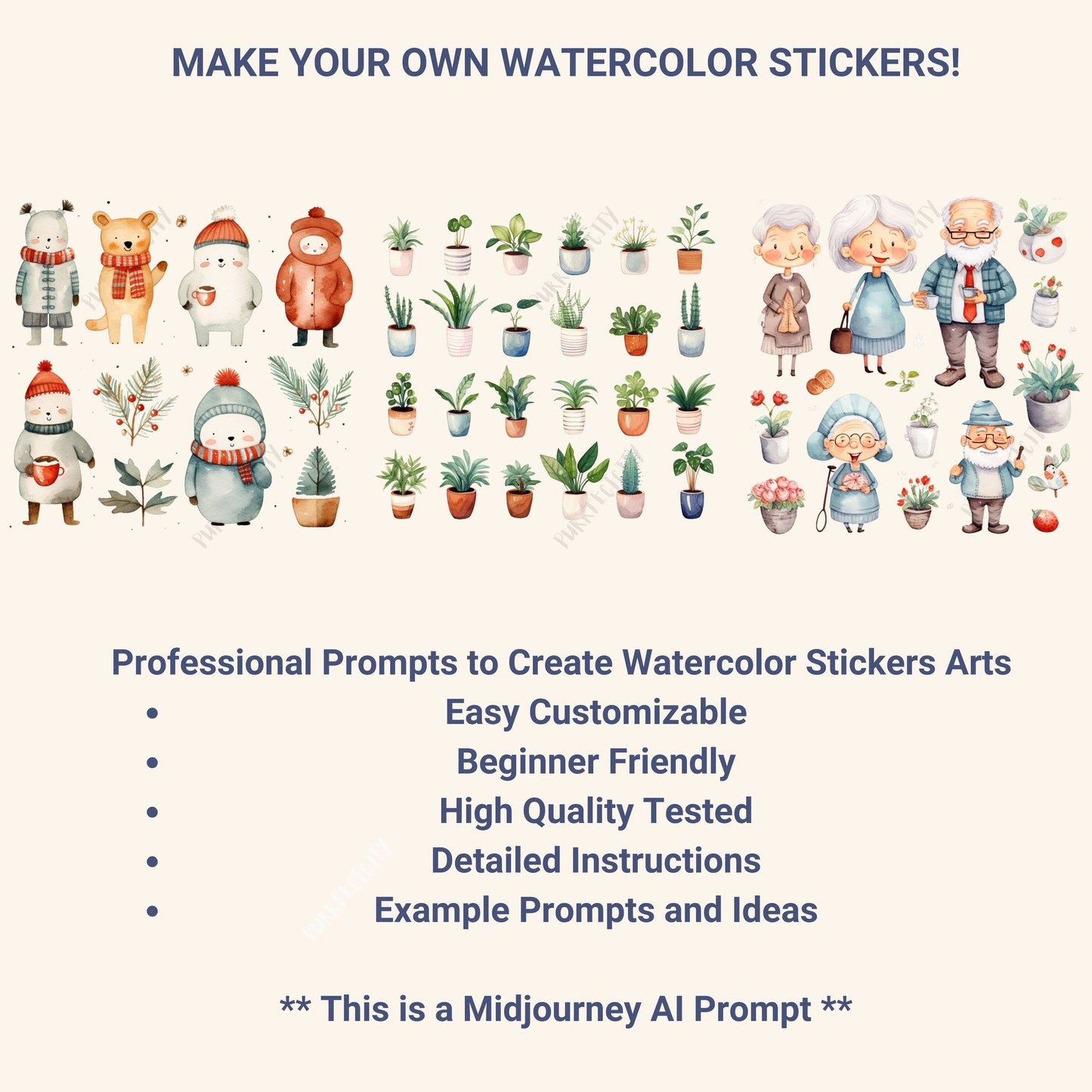 Midjourney Prompts Watercolor Stickers AI Guide Journal Stickers Midjourney Prompts Clipart for Watercolor Sticker Set Prompts Cute Objects