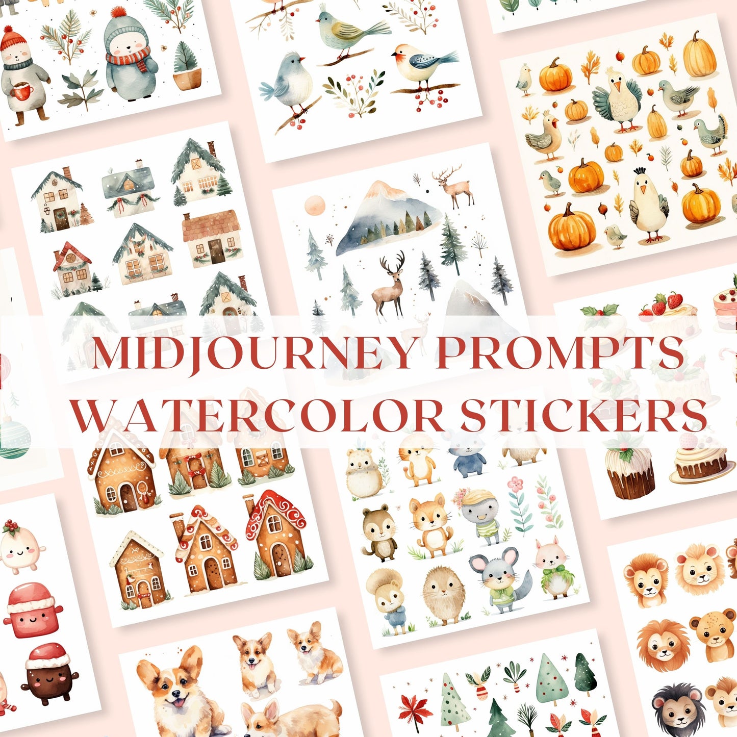 Midjourney Prompts Watercolor Stickers AI Guide Journal Stickers Midjourney Prompts Clipart for Watercolor Sticker Set Prompts Cute Objects