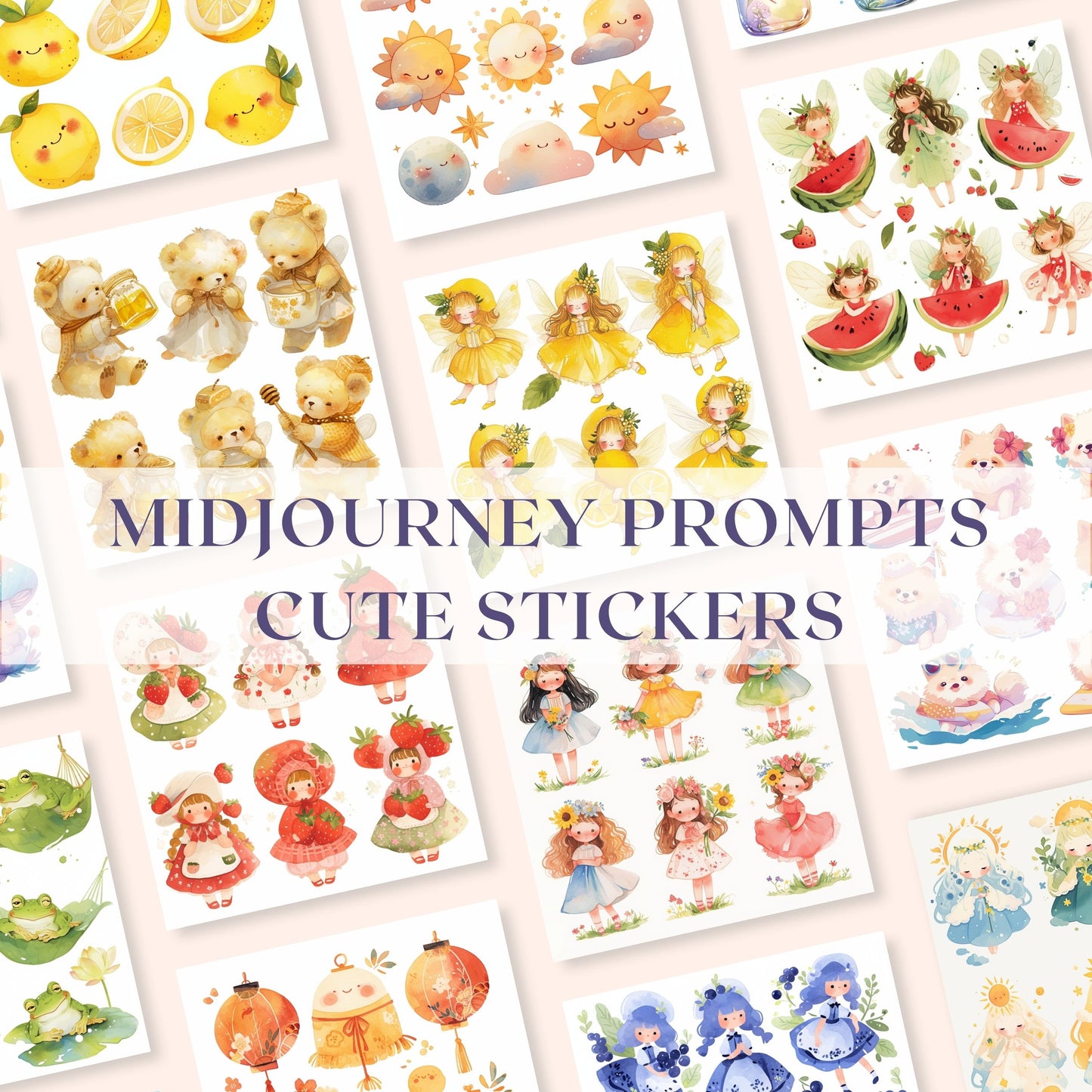 Midjourney Prompts Cute Stickers AI Guide Journal Stickers Midjourney Prompts for Animal Prompt Kawaii Watercolor Prompt Cute Characters