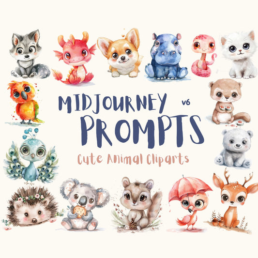 Midjourney Prompts for Animal Cliparts AI Cartoon Midjourney Prompts Clipart Cute Prompt for Kids Clipart Prompt Wall Arts Nursery Animals