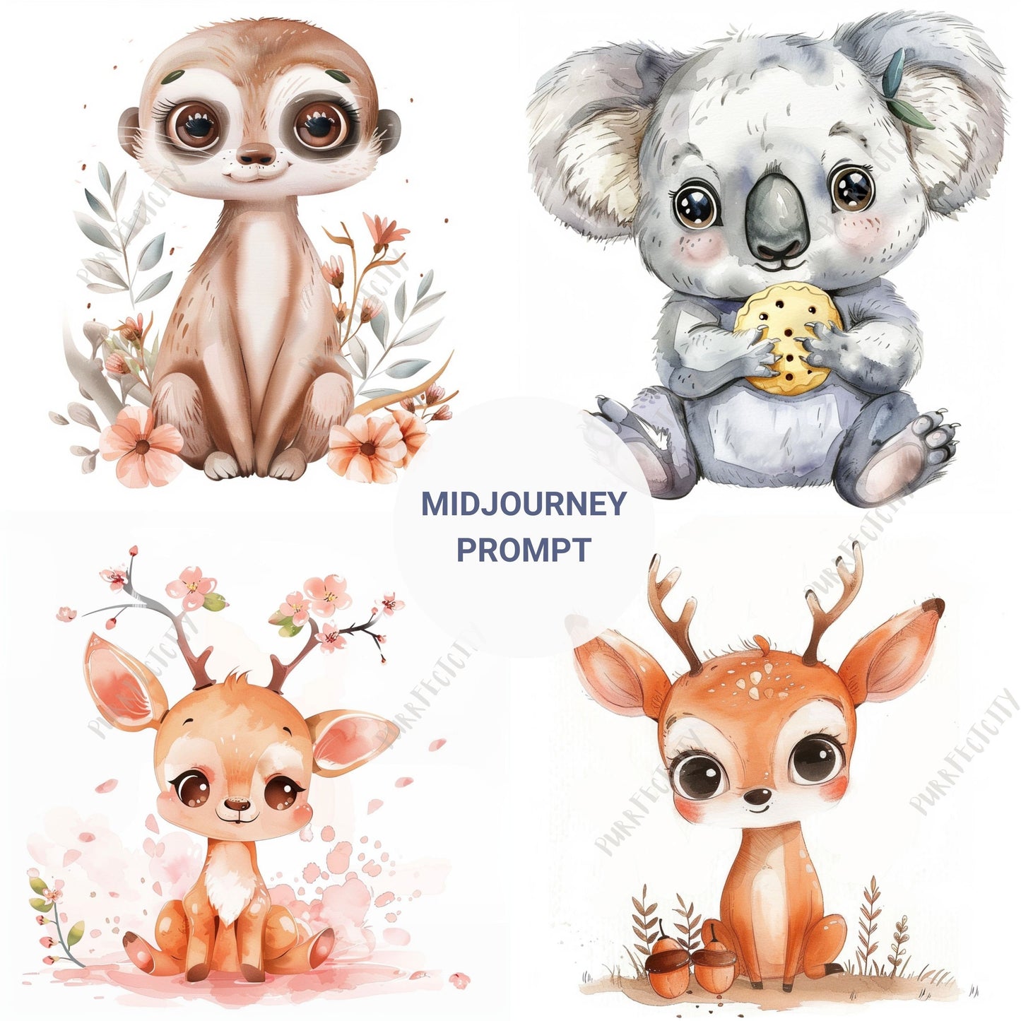 Midjourney Prompts for Animal Cliparts AI Cartoon Midjourney Prompts Clipart Cute Prompt for Kids Clipart Prompt Wall Arts Nursery Animals